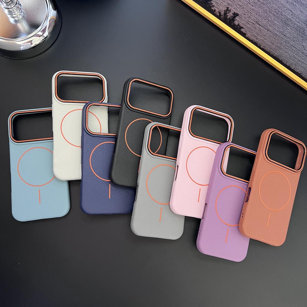 Custodia Magnetica per Telefono Opaca Bicolore con Motivo Litchi per iPhone 17 Air 16 15 14 13 12 11 Pro Max Plus Per Magsafe Cover Morbida in TPU