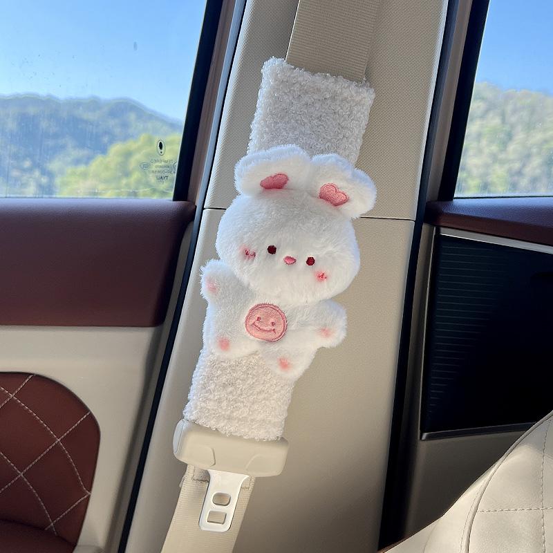 Car Seat Belt Shoulder Cover Women Cute Plush Plushie Bunny Bear Car Accessories Safety Pad Universal Decor for Women Girls