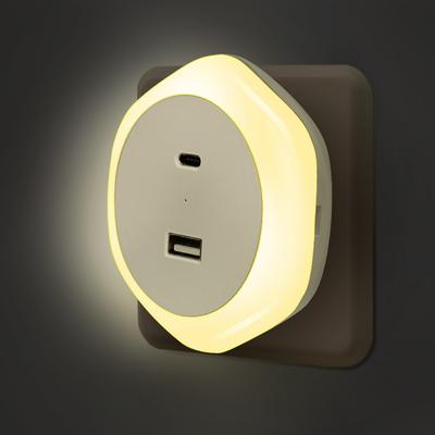 Night Light EU Type-C Charger Port Auto Sensor Dimmable Warm White LED Bedside Lamp for Bedroom Hallway