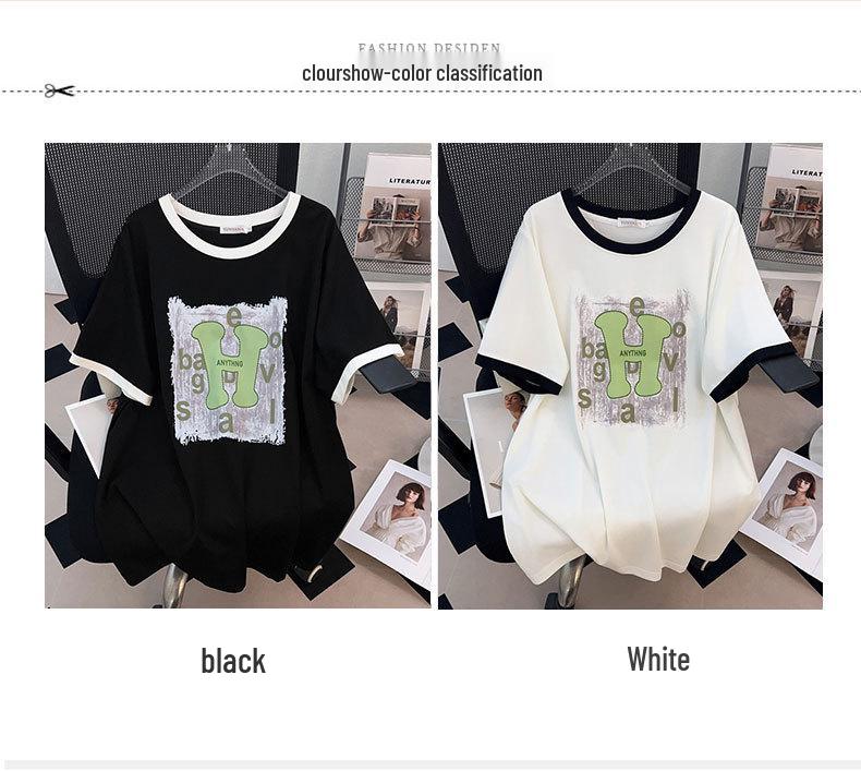 Women's Plus Size Slimming Loose Fit Mid-Length Short-Sleeve Round Neck T-Shirt