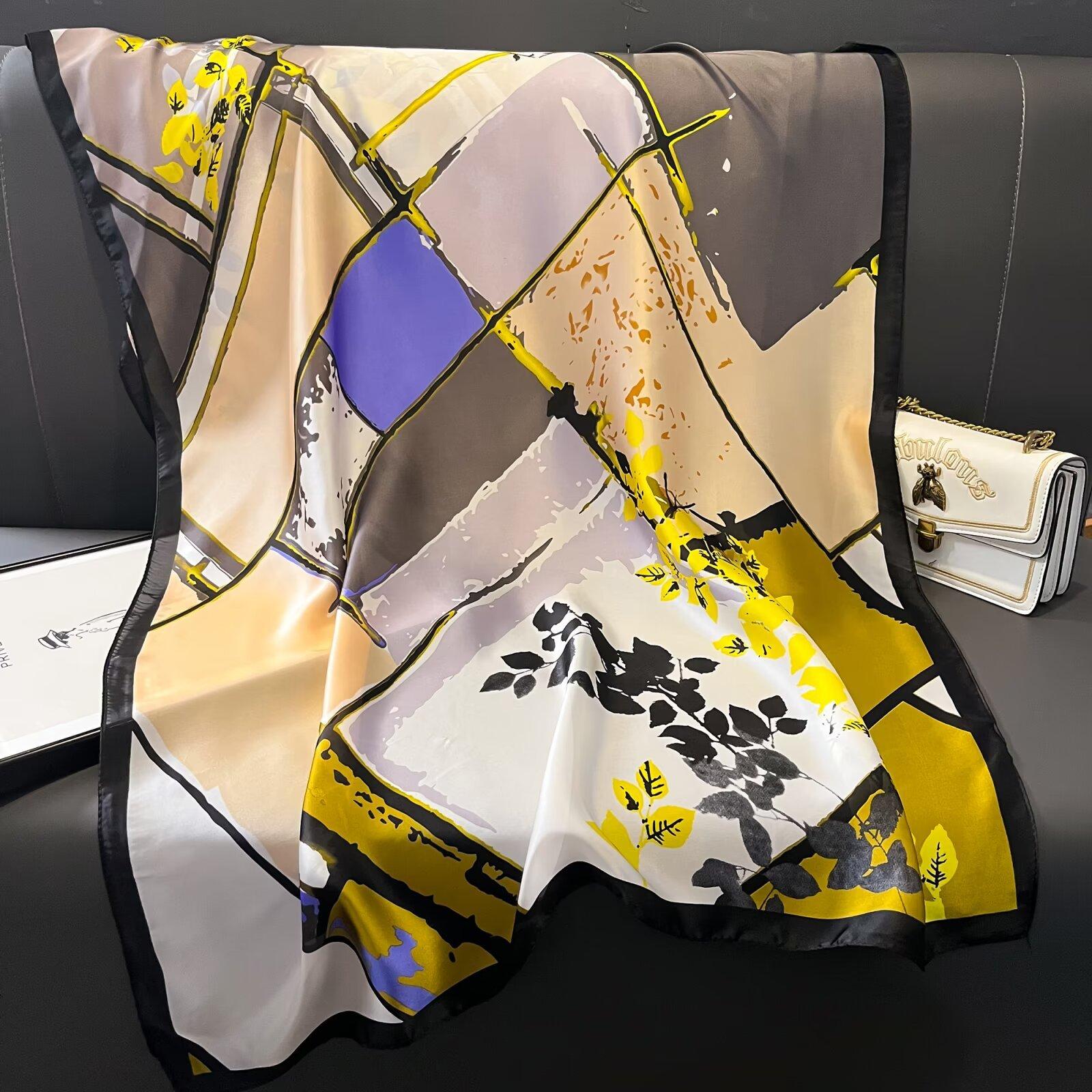 

Довгий шовковий шарф з градієнтним кольором ботанічного листя Likin Satin Жіноче декоративне зовнішнє пончо 90-180cm