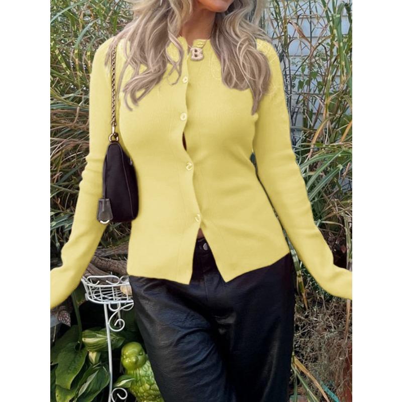 Casual Solid Color Long-sleeved Button-down Shirt for Women 2025 Autumn and Winter
