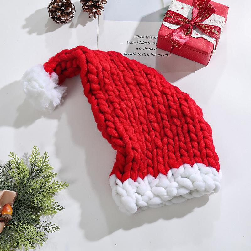 Coarse Yarn Christmas Hat Decoration Autumn and Winter Knitted Hat Christmas Atmosphere Photography Hat Cute Warm Supplies New