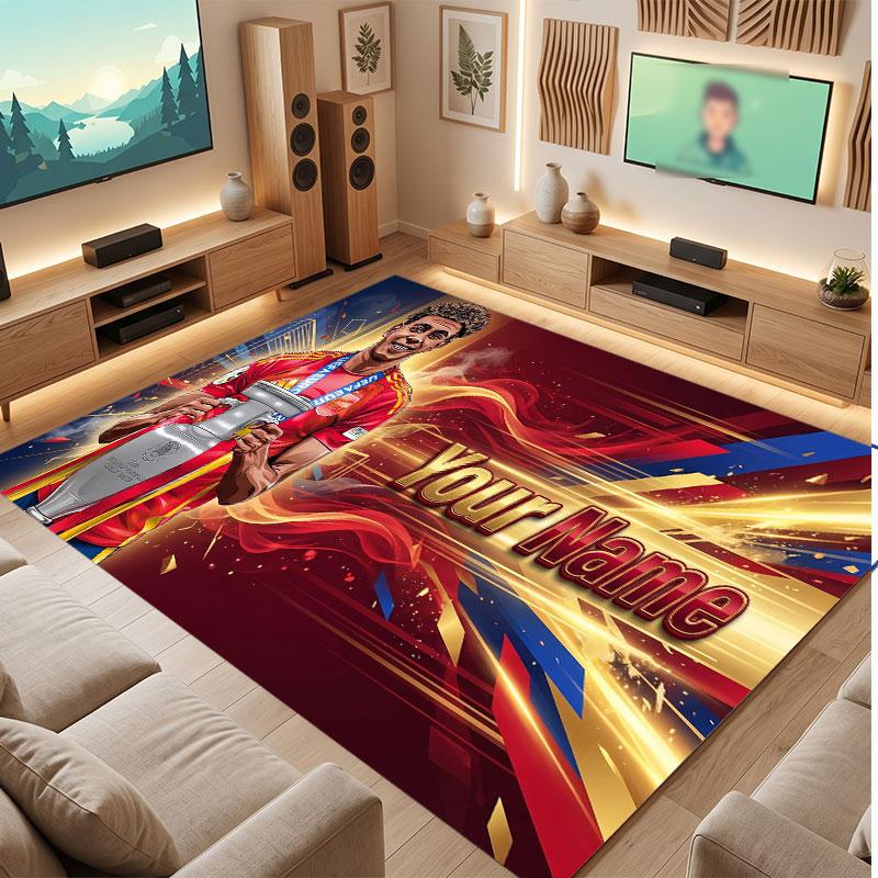 Tappeto in Velluto di Cristallo Personalizzato Lamine Yamal, Stampa Testo Nome Personalizzato, Logo Calcio Tappetino Morbido Antiscivolo Decorazione Casa Regalo