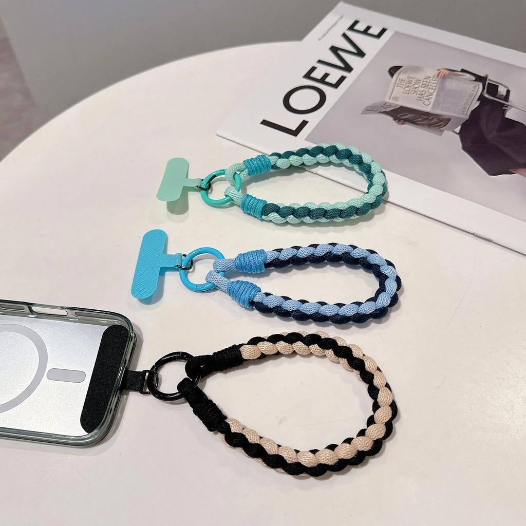 Korean Japanese Handcrafted Colorful Woven Rope Mobile Phone Creative Short Lanyard Wrist Nylon Keychain Twist Bag Hanging