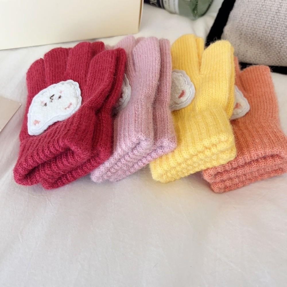 Full Finger Design Warm Gloves Knitted Material Cartoon Bear Gloves Warm Knitted Mittens For Girls