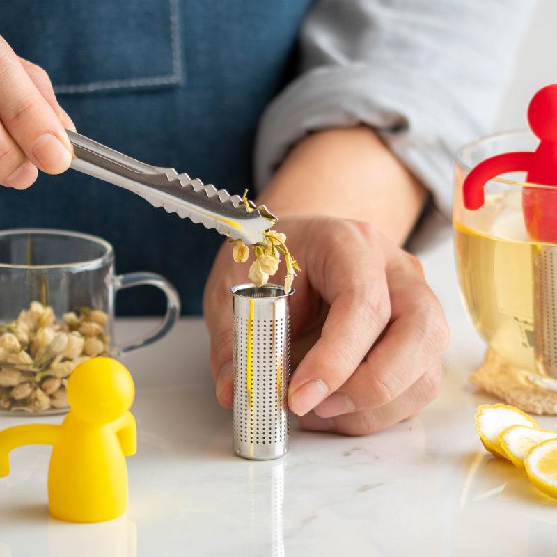 Stainless Steel & Silicone Human-Shaped Tea Infuser - Mesh Hanging Cup Style Tea Strainer & Dregs Separator