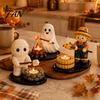 Fall Theme Room Decor Halloween Campfire Tealight Holder, Mummy Ghost Scarecrow Resin Decorative Ornaments Candle Stand for Desk, Harvest Table