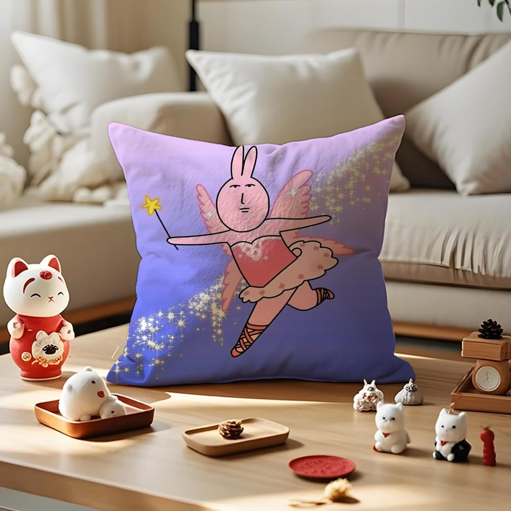 Pink Bunny Cue Cushion Cover Anti-dustmite Pillowcase Invisible Zipper Silky Short Plush Sofa Cushion Cover