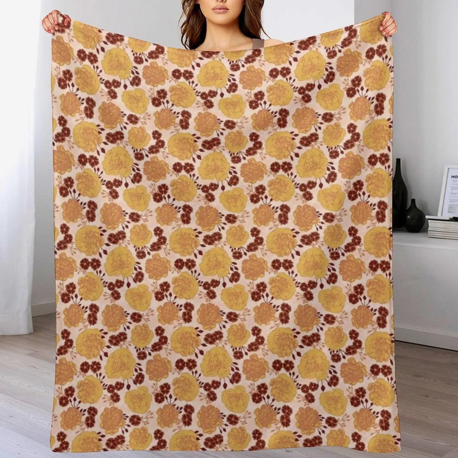 

Peonies and Roses Golden Throw Blanket All Season Lightweight Soft Blanket for Bed 102x76cm(40x30in)