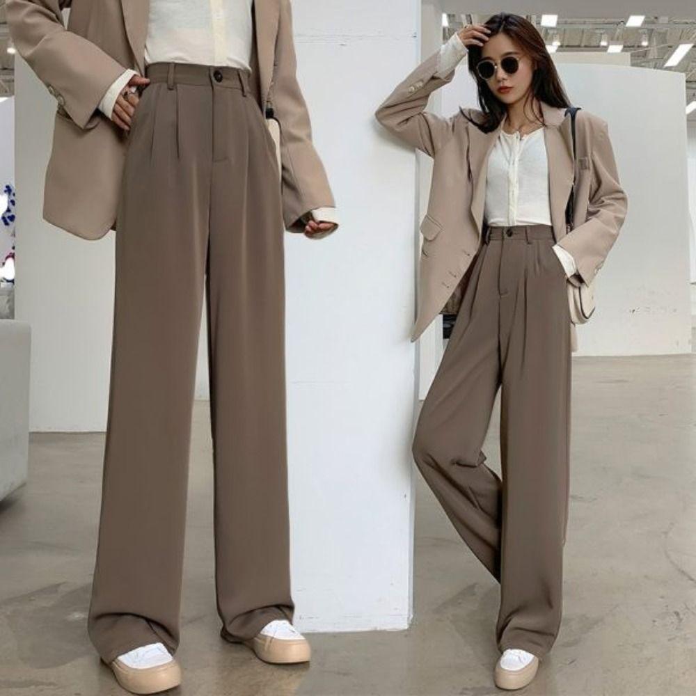 Loose Baggy Suit Pants Office High Waist Pants Fashion Wide Leg Pants Women Ladies