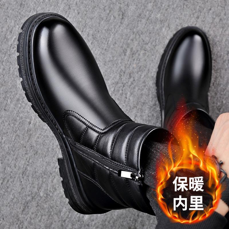 Winter New Designer Snow Boots for Men Genuine Leather Warm Cotton Shoes Man Fashion Casual Solid Color Platform Ankle Boot Male