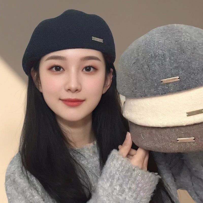 Women's  Large Head Circumference Retro Woolen Warm Beret Hat