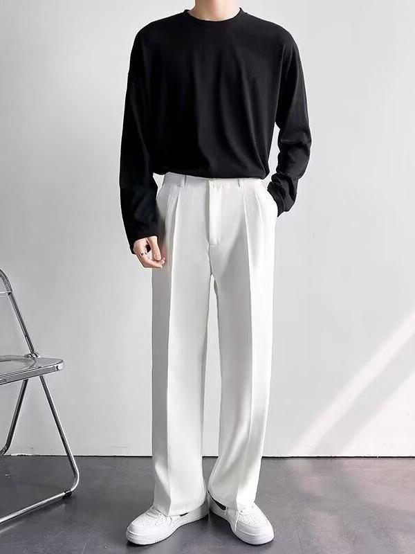Men's Spring Japanese-Style Casual Black Wide-Leg Trousers 