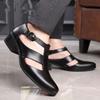 Fashion Mens Genuine Leather High Heel Dress Sandals Daily Business Office Work Sandals Trendy Hollow Pointed Toe Buckle Sandals204