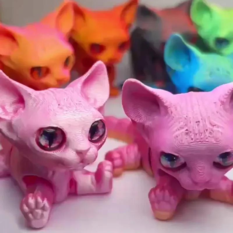 3D Printed Siamese Cat Movable Joint Fidget Toy Stress Relief Decompression Desktop Ornament Kid Figure Toy for Adults Kids Gift