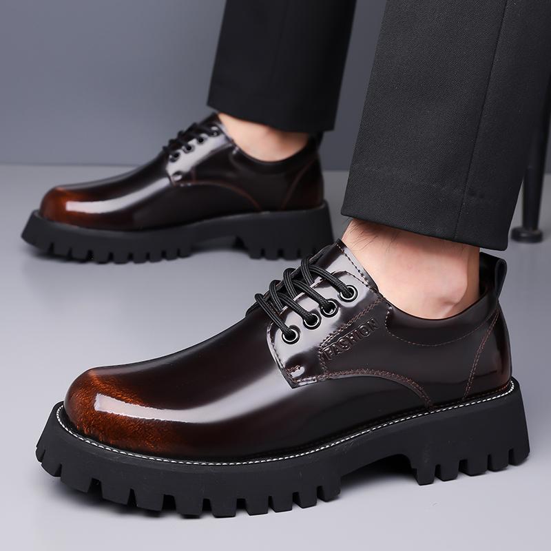 Fashion Casual Business Men's Leather Shoes Minimalist and trendy design styles Outdoor street  Thick soled adult Black classic shoes