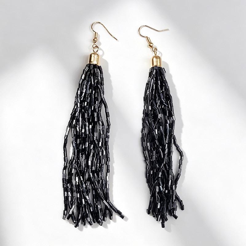 Colorful Tassel Rice Bead Earrings with Long Hooks: Enhance Your Facial Lines