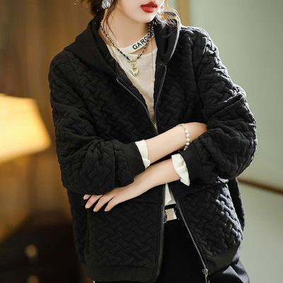 Damen Übergröße Jacke Herbst und Winter Warme Jacke Kapuzenjacke Kurzjacke Einfarbig Locker Baumwolljacke