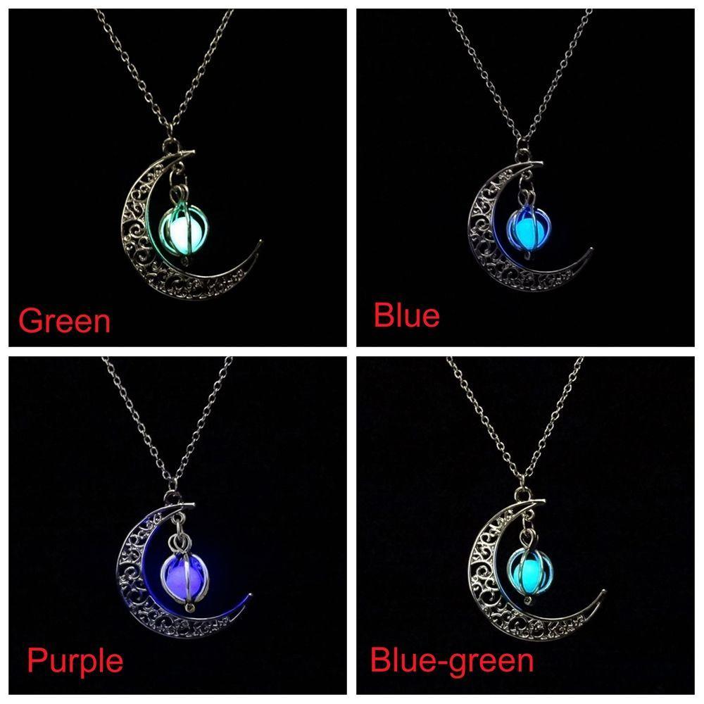 Fashion Xmas Gifts Luminous Necklace Silver Plated Glow In The Dark Moon&Pumpkin Pendant
