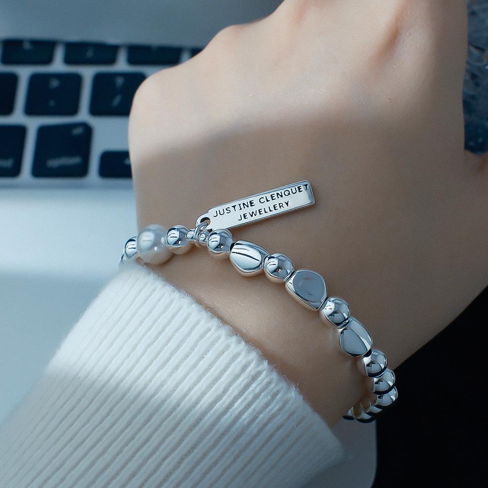 Xiaohongshu Bestseller: Versatile Silver Irregular Beaded Faux Pearl High-End Stretch Bracelet