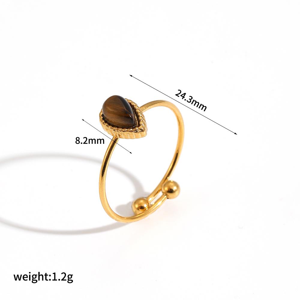 Vintage Natural Tiger's-eye Stone Geometric Gold Plated Stainless Steel Ring Trendy Fashion Ring Jewelry