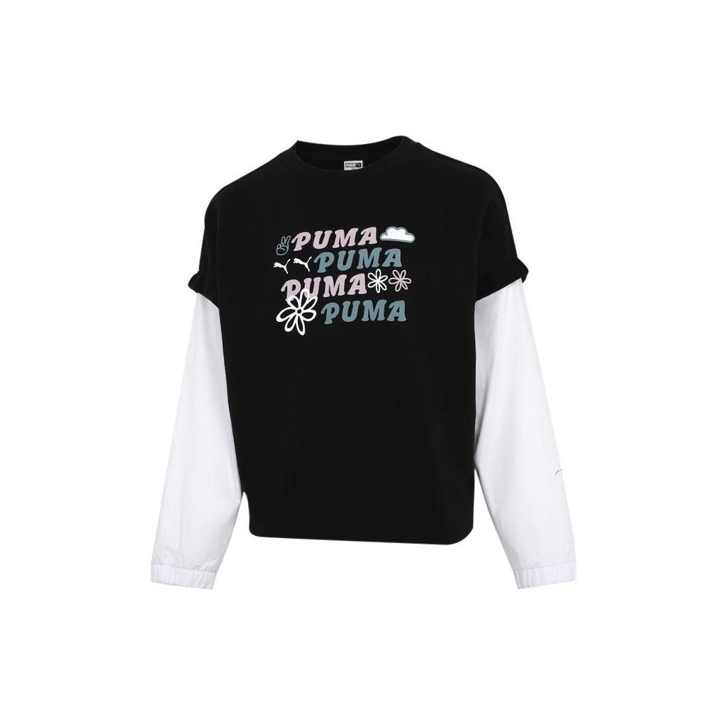PUMA Sweatshirts Women's Black Crew Neck Moderate Mock Two Piece 536092-01
