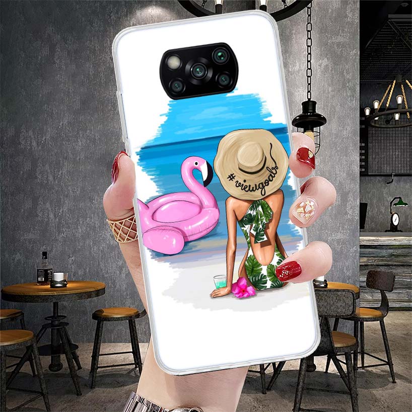 

Girl Flamingo Summer Beach Phone Case For Xiaomi Redmi 15C 15 13C 13 Poco X5 X6 X7 F7 Ultra M7 12C 12 10 10C 9C 9A 9T 9 Fundas P Redmi 12C