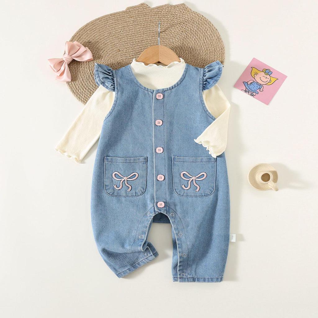 Baby Girl Denim Overalls: Cute and Fashionable Spring & Autumn Romper Set for Infants