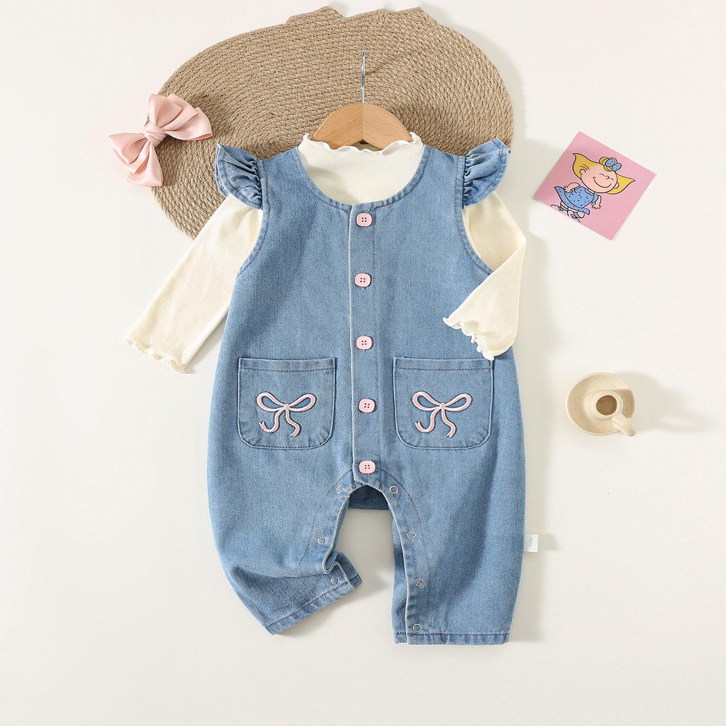 

Baby Girl Denim Overalls: Cute and Fashionable Spring & Autumn Romper Set for Infants 100cm