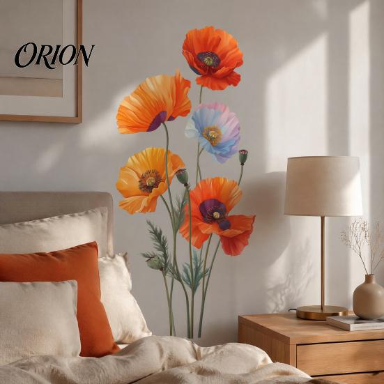 Weather Resistant Floral Window Decals 2Pcs Watercolor Flower Wall Stickers, PVC Waterproof Decals, Peel And Stick Indoor Outdoor Stickers Art Decor,
