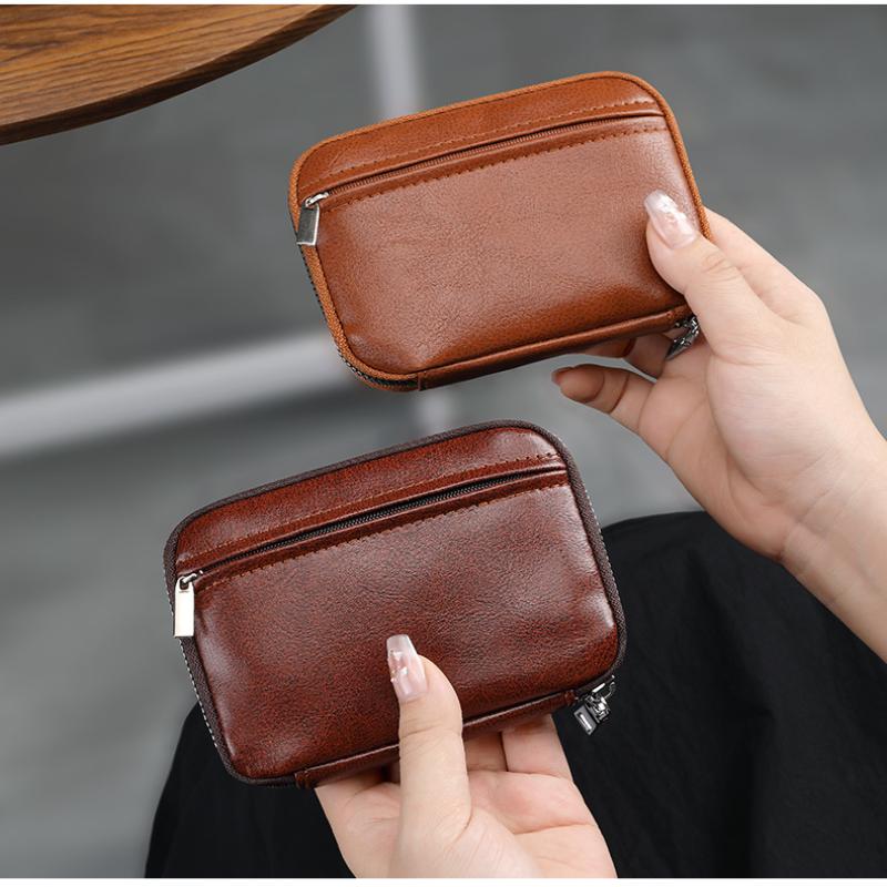 Minimalist Leather Key Organizer Pouch with Multiple Compartments Zipper Closure Slim Key Holder for Business Travel Gift