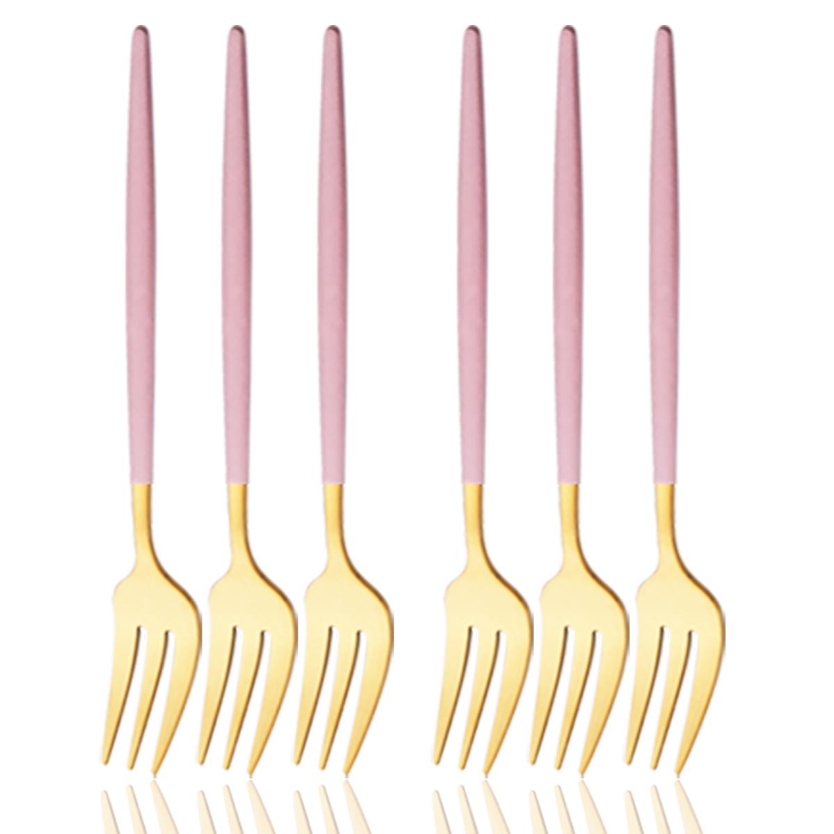 

Набор столовой посуды из розового золота, 6 предметов, нержавеющая сталь, маленькая вилка, столовые приборы, вилка для торта, вилка для фруктов, десертная вилка, столовые приборы, кухонный аксессуар