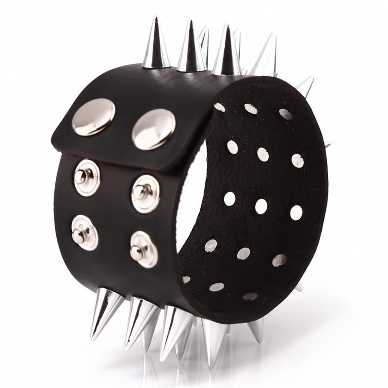 1Pc Fashion Three Row Rivet Stud Wide Leather Cuff Bracelet Jewelry Accessories Punk