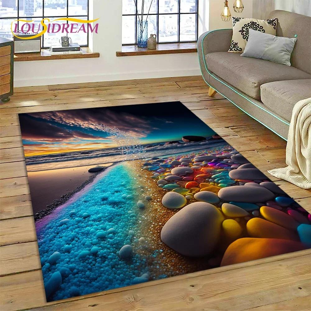 2025 New Style Colorful Pebble Rainbow Road Beach Stone Nature Carpet Rug for Living Room Bedroom Home Sofa,Non-slip Floor Mat