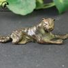 Pure Copper Animal Tiger Figurine Miniature Desktop Decoration Ornament Accessories Vintage Solid Brass Tea Pet Home Decor Craft