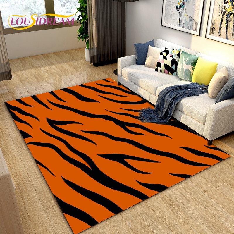 3D Stripe Tiger Print Pattern Area Rug Large,Carpet Rug for Living Room Bedroom Kitchen Doormat Decoration, Non-slip Floor Mat