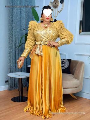 Robe de soirée grande taille taille haute avec strass, perles et paillettes - Nouveau style africain