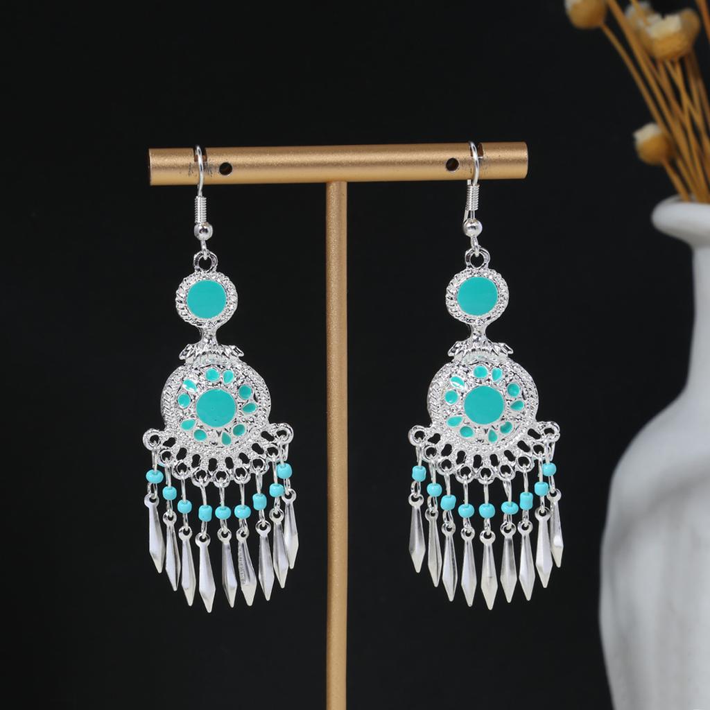 Geometric Round Ethnic Style Earrings, Long Fringed Earrings For Bohemian Retro Tourist Attractions