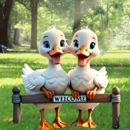 Cute Ducks Garden Stake, 2D Acrylic Rooster Decoration, Farmhouse Yard Art Stake, Outdoor Duck Welcome Sign for Lawn Flower Bed