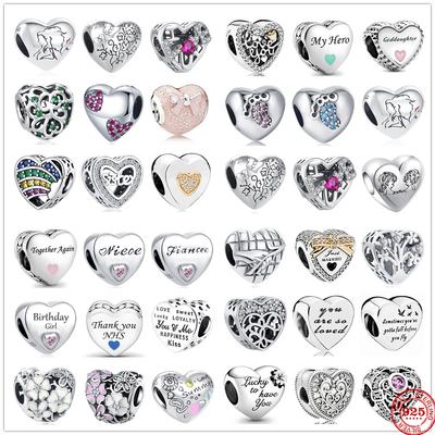 Nuevo Plata 925 Forma de Corazón Amor Familia Flor Arco Iris Diy Cuentas Finas Ajuste Abalorios Colgantes Originales Pulsera Plata 925 Joyería