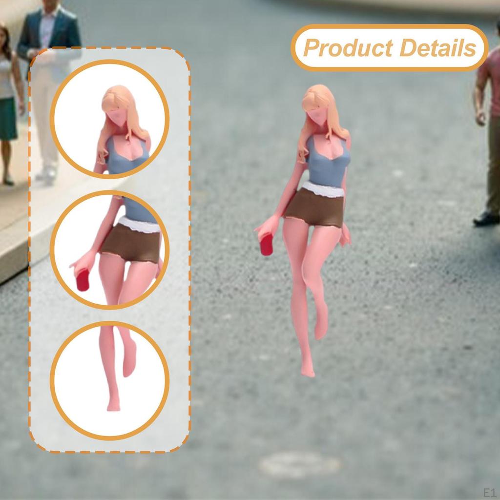 1/64 Girl Model with Shorts Miniature Figure Role Play Female Tiny People for Train Station