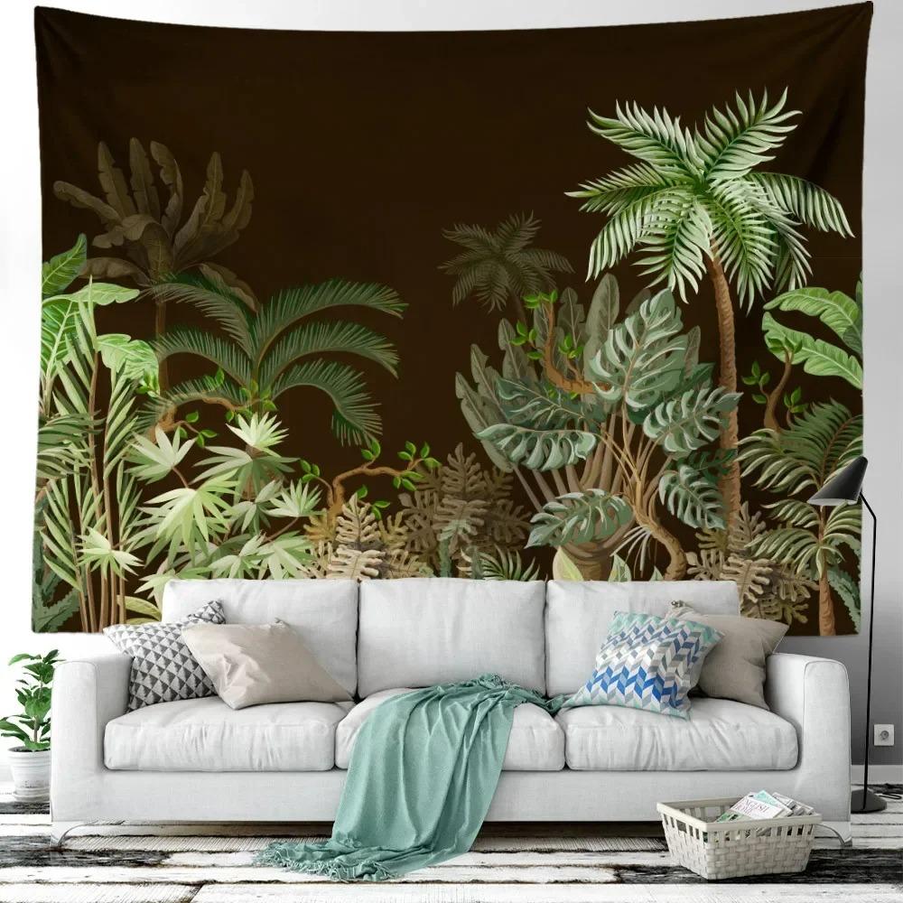 Room Decoration Bedroom Aesthetic Green Plant Flower Tapestry Tropical Plant Series Hanging Landscape Flower Indoor Tapestry