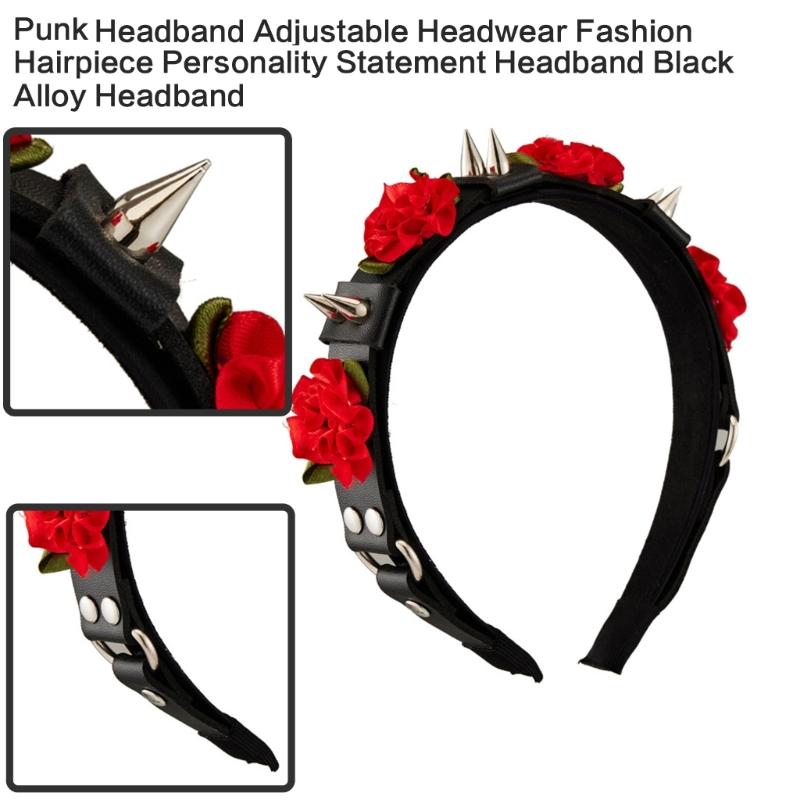 PU Leder Schnallen Haarreif für Frauen mit Nieten besetzt Japanisches Mädchen Stirnband Cosplay Verkleidungszubehör