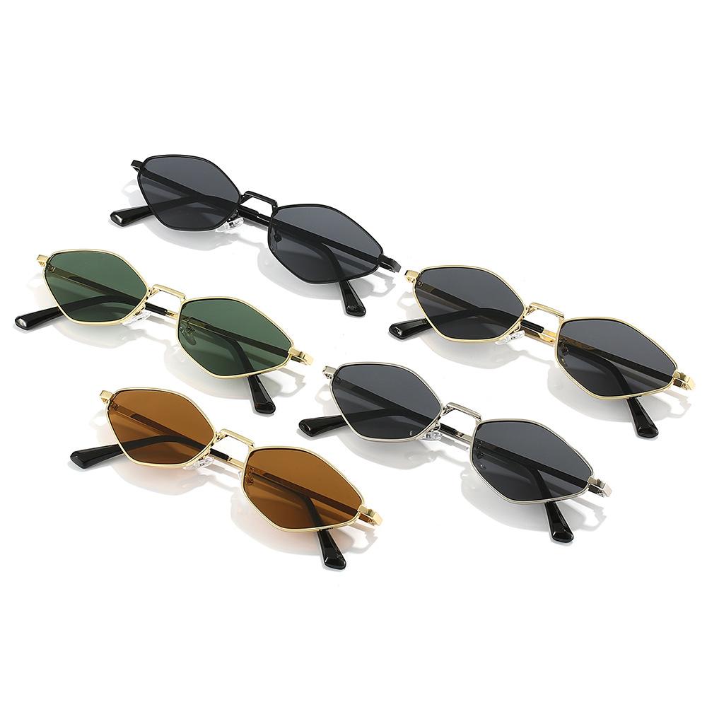 Polygonal sunglasses, high-end, small frame design, stylish metal sunglasses, trendy eyewear for both men and women, runway style