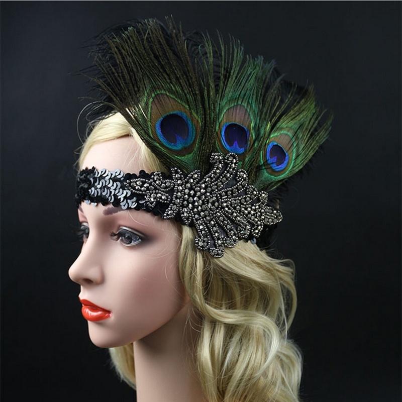 Sequin Feather Flapper Headband 1920s Great Headdress Headpiece Vintage