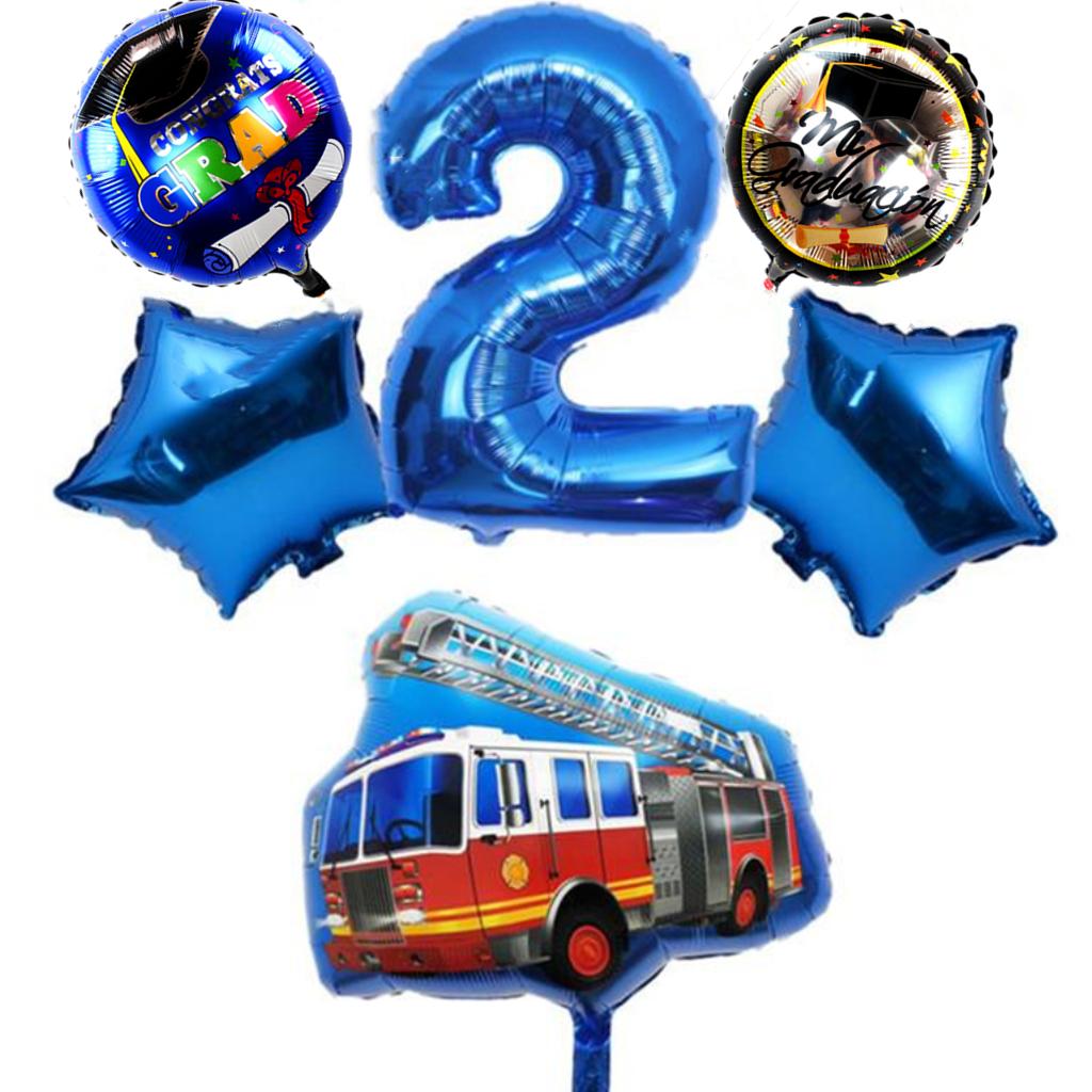 Cheap 6pcs New Fire Truck Aluminum Balloon Tractor Bulldozer Train