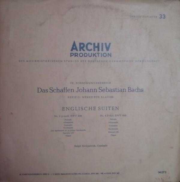 

LP Record JOHANN SEBASTIAN BACH RALPH KIRKPA Englische Suiten Nr. 3 G Moll Bwv APM14073 ARCHIV PRODUKTI 1963 Germany Classical Used