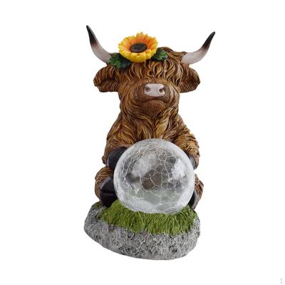 Cow Statue Ornament with Solar Lights Gifts Lovely Animal Sculpture Landscape Lamp Accessory for