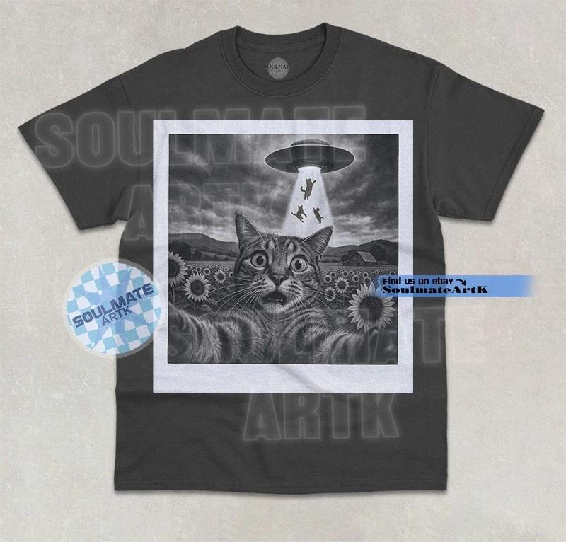 UFO Cat T-Shirt Cute Funny Meme Alien Hilarious Cat Graphic Unisex Shirt XL